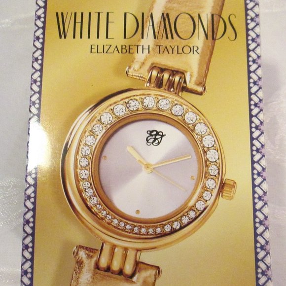 ELIZABETH TAYLOR WHITE DIAMONDS ROUND GOLD WATCH - NWT - Picture 8 of 9